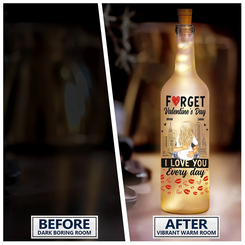 Gift For Couples, Gift For Wife, Gift For Husband, Gift For Boyfriend, Gift For Girlfriend - I Love You Everyday - Personalized Bottle Light
