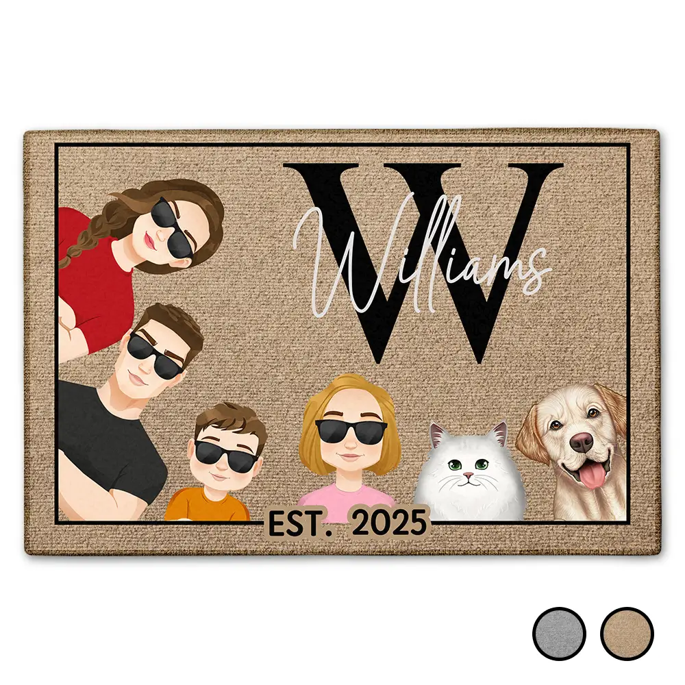 Monogram Flat Art Family - Personalized Doormat