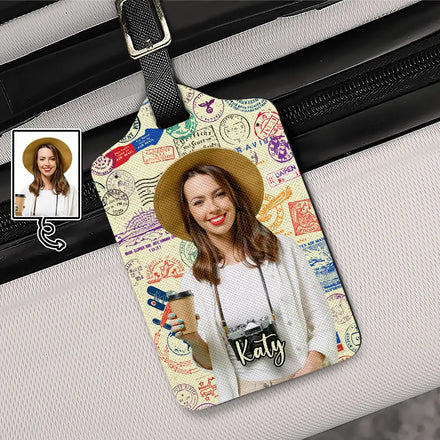 Custom Photo Travel Stamp Pattern - Personalized Luggage Tag