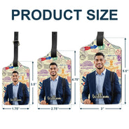 Travel,Custom Photo,Gift For Yourself,Gift For Women,Gift For Men,Happy - Custom Photo Travel Stamp Pattern - Personalized Luggage Tag
