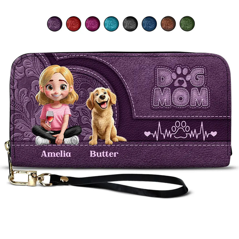 Dog Lovers,Dog Mom,Gift For Women,Gift For Yourself - Dog Mom 3D Effect - Personalized Leather Long Wallet
