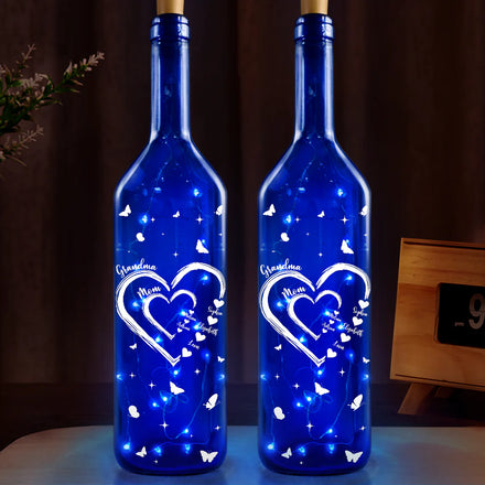 Mom's Grandma's Sweethearts - Personalized Blue Bottle Light