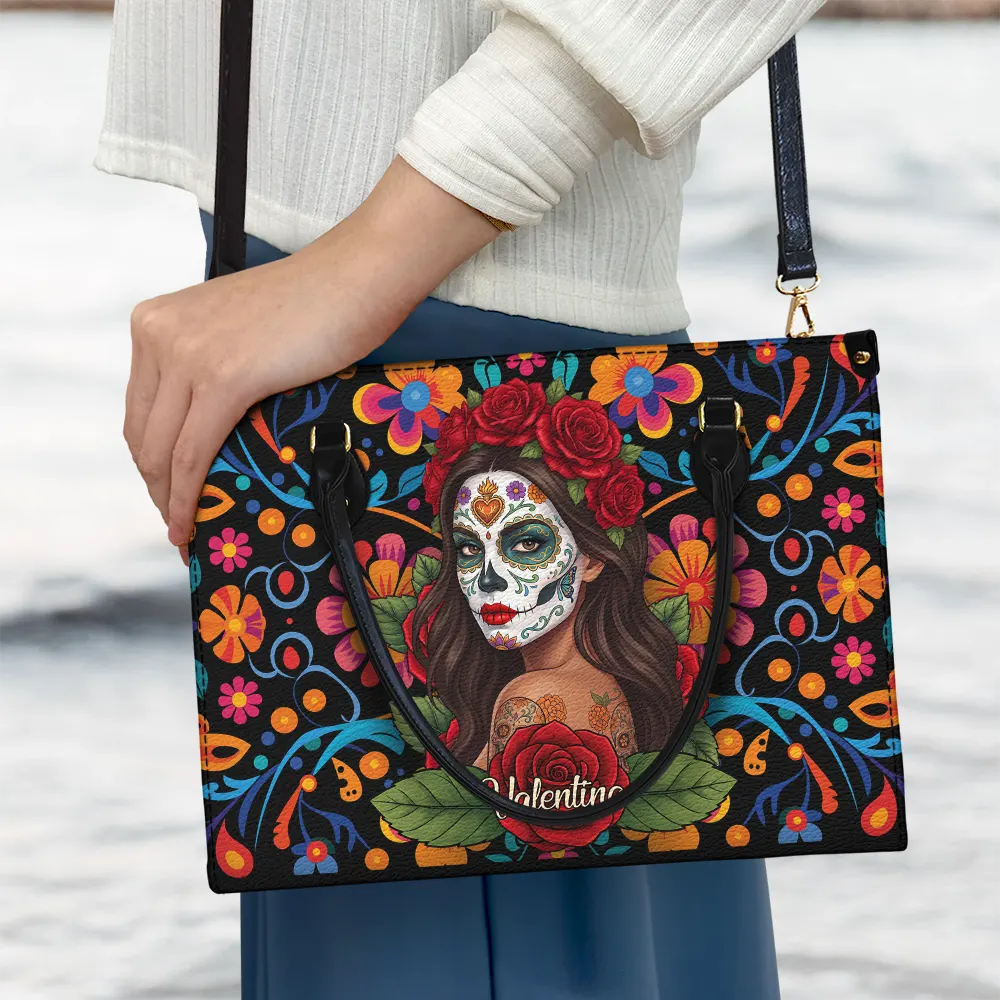 Art Design, Confident, Halloween, Gift For Yourself, Hispanic, Photo - Mexican Skull Woman Man - Custom Photo Sugar Skull Always Chingona Sometimes Cabrona But Never Pendeja Hispanic - Personalized Leather Bag