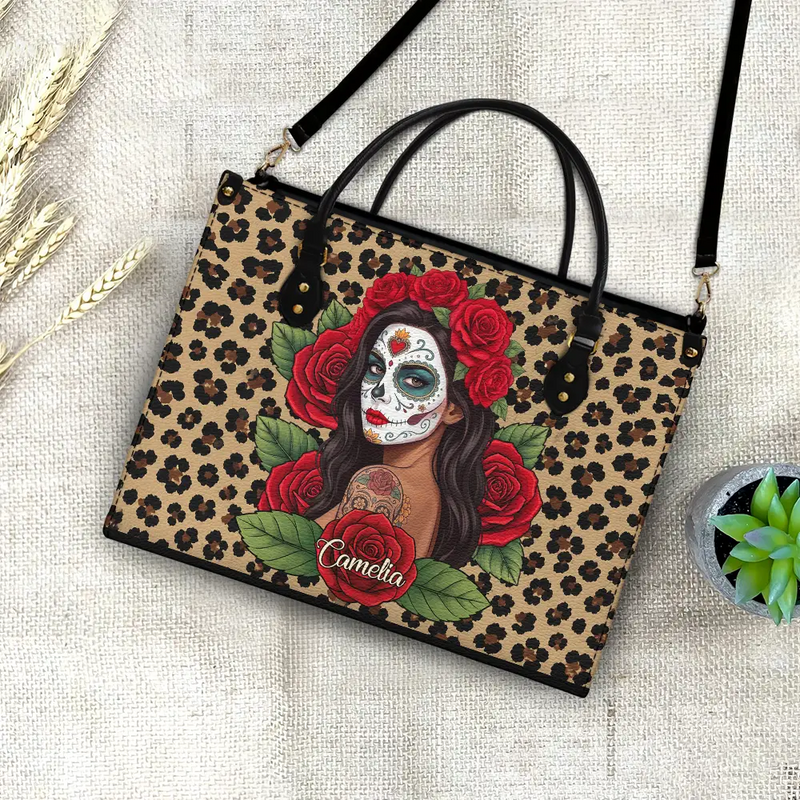 Art Design, Confident, Halloween, Gift For Yourself, Hispanic, Photo - Mexican Skull Woman Man - Custom Photo Sugar Skull Always Chingona Sometimes Cabrona But Never Pendeja Hispanic - Personalized Leather Bag