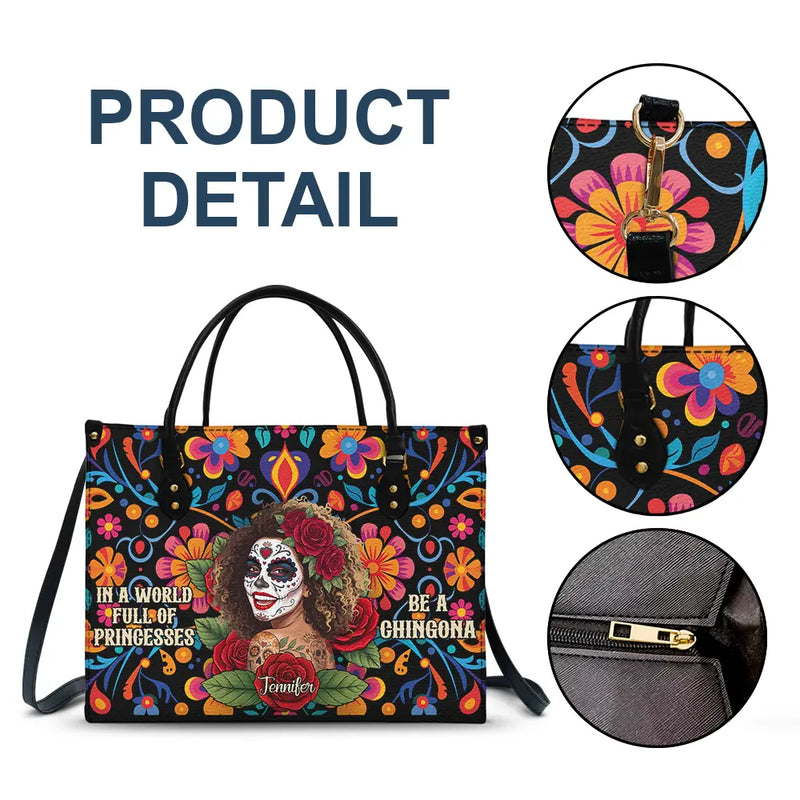 Art Design, Confident, Halloween, Gift For Yourself, Hispanic, Photo - Mexican Skull Woman Man - Custom Photo Sugar Skull Always Chingona Sometimes Cabrona But Never Pendeja Hispanic - Personalized Leather Bag
