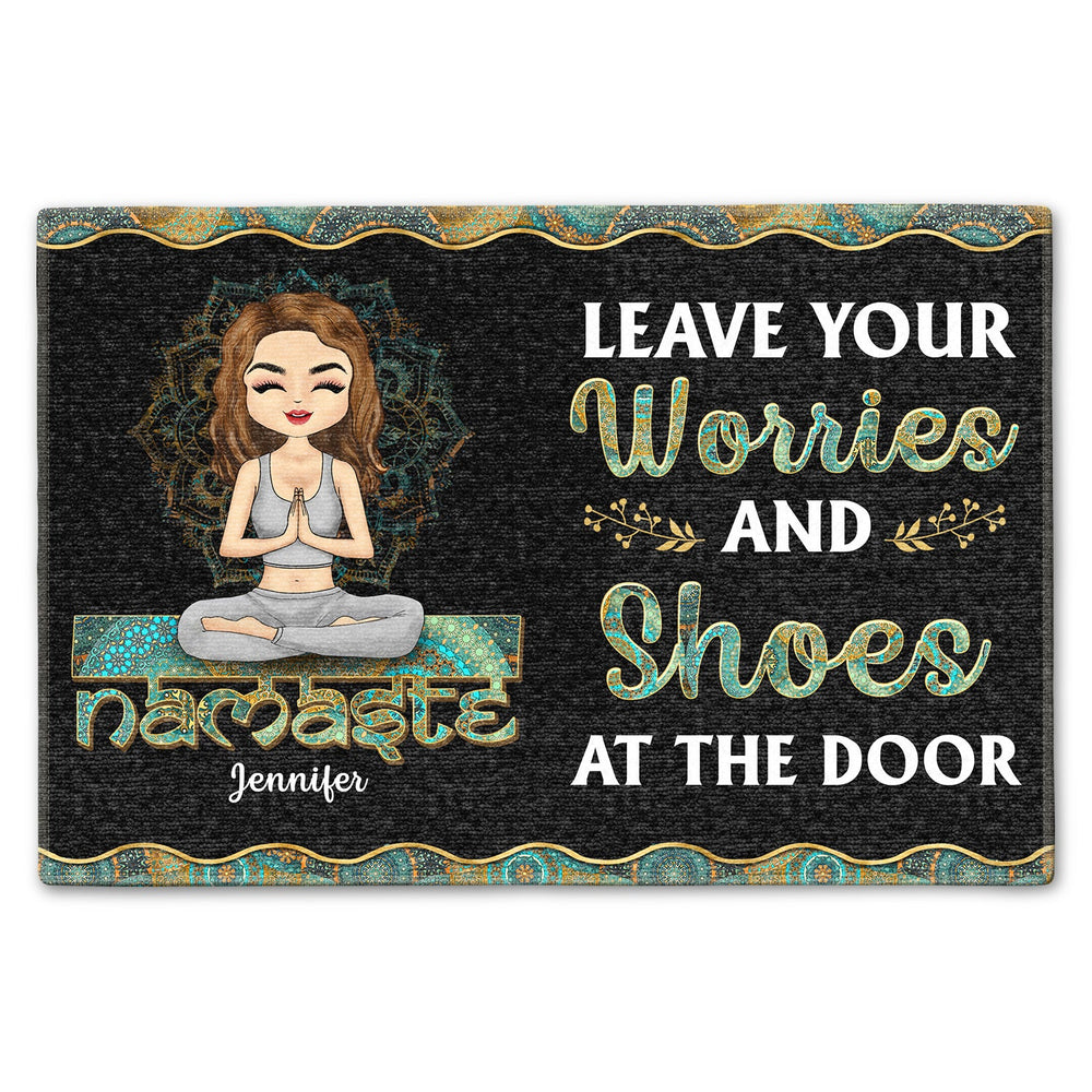 Leave Your Worries And Shoes At The Door - Home Decor, Birthday, Loving Gift For Yourself, Women, Yoga Lovers - Personalized Custom Doormat