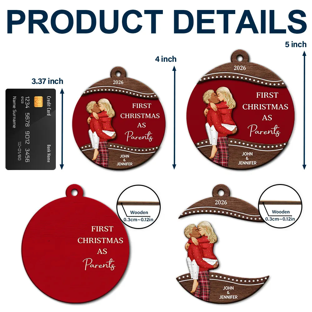 First Christmas As Mr & Mrs Loving Kissing Couple - Personalized 2-Layered Wooden Ornament