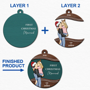 First Christmas As Mr & Mrs Loving Kissing Couple - Personalized 2-Layered Wooden Ornament