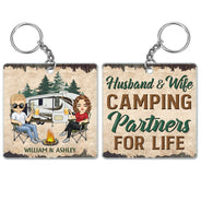 Husband And Wife Camping Partners For Life - Anniversary, Birthday Gift For Spouse, Husband, Wife, Boyfriend, Girlfriend, Campers - Personalized Custom Acrylic Keychain