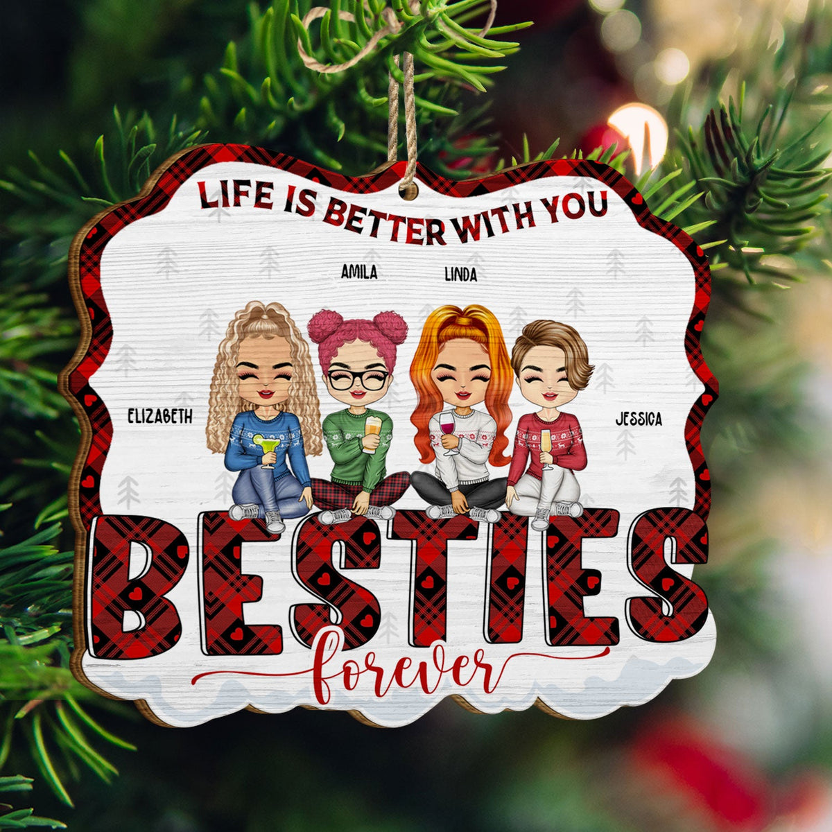 Congrats On Being My Bestie Chibi - Christmas Gift For Women - Personalized Custom Shaped Wooden Ornament