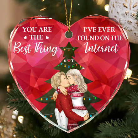 You Are The Best Thing Christmas Couples - Personalized Heart Shaped Glass Ornament