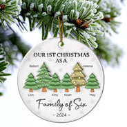 First Christmas As A Family Of Three - 3D Inflated Effect Printed Ornament, Personalized Circle Ceramic Ornament
