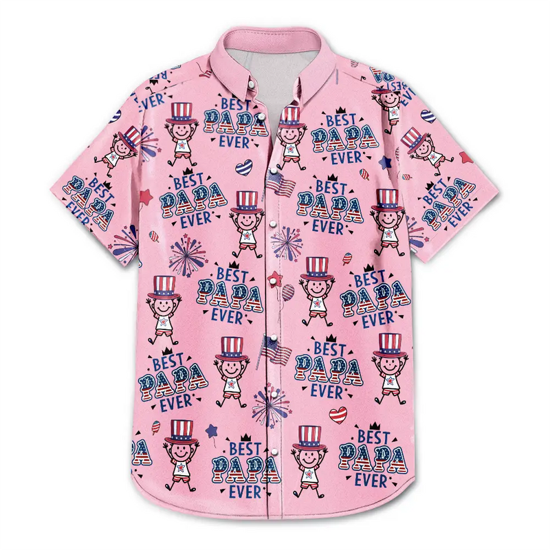 Gift For Father,Gift For Grandpa,Independence Day,Happy,Top Market,Icon,Playful - America Dad Papa Festive Pattern - Personalized Hawaiian Shirt