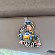 Gift For Father,Custom Photo,Adorable,Cut-Face Photo,Icon - Custom Photo Drive Safe Daddy Papa Best Pit Crew Kid Car Racing - Personalized Custom Shaped Acrylic Car Visor Clip
