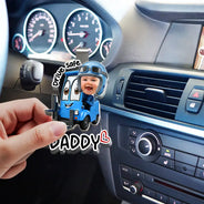 Gift For Father,Custom Photo,Adorable,Cut-Face Photo,Icon - Custom Photo Drive Safe Daddy Papa Best Pit Crew Kid Car Racing - Personalized Custom Shaped Acrylic Car Visor Clip