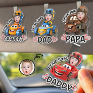 Gift For Father,Custom Photo,Adorable,Cut-Face Photo,Icon - Custom Photo Drive Safe Daddy Papa Best Pit Crew Kid Car Racing - Personalized Custom Shaped Acrylic Car Visor Clip