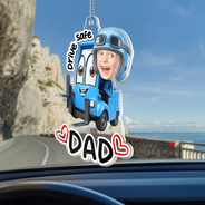 Gift For Father,Custom Photo,Adorable,Cut-Face Photo,Icon - Custom Photo Drive Safe Daddy Papa Best Pit Crew Kid Car Racing - Personalized Acrylic Car Hanger
