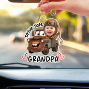 Gift For Father,Custom Photo,Adorable,Cut-Face Photo,Icon - Custom Photo Drive Safe Daddy Papa Best Pit Crew Kid Car Racing - Personalized Acrylic Car Hanger