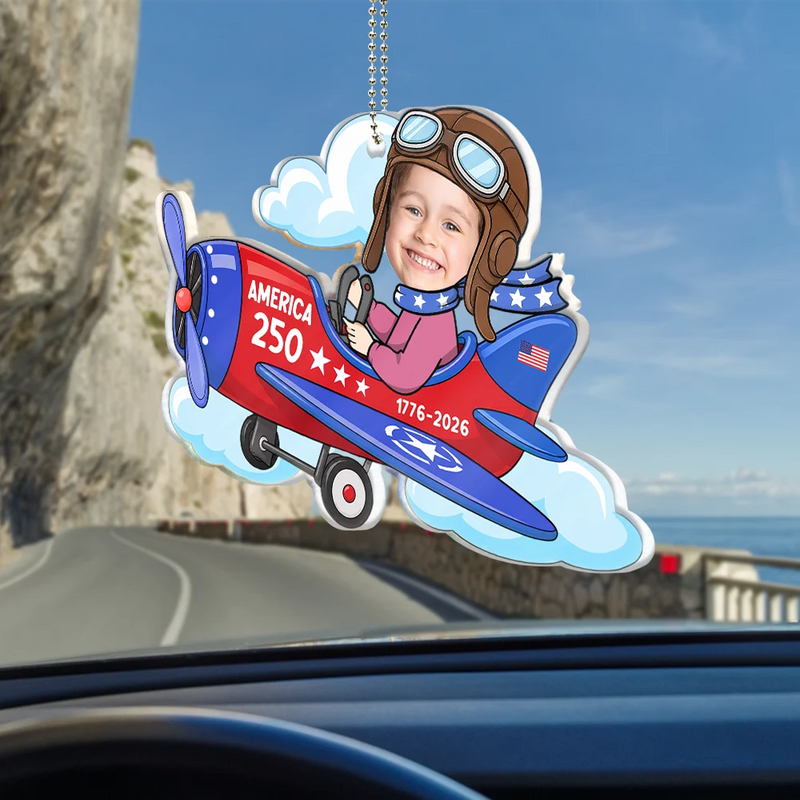 America 250th,Custom Photo,Independence Day,Parents,Adorable,Cut-Face Photo - Custom Photo America 250 Lookin' Fly Baby - Personalized Acrylic Car Hanger