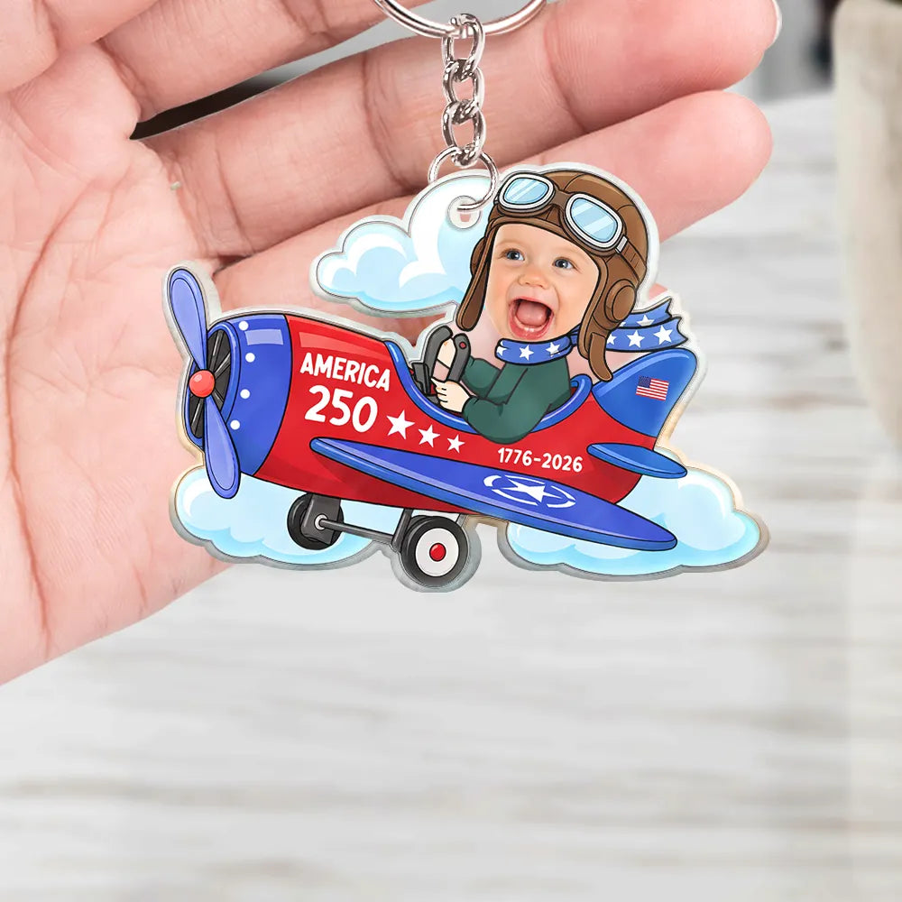 America 250th, Custom Photo, Independence Day, Parents, Adorable, Cut-Face Photo - Custom Photo America 250 Lookin' Fly Baby - Personalized Cutout Acrylic Keychain