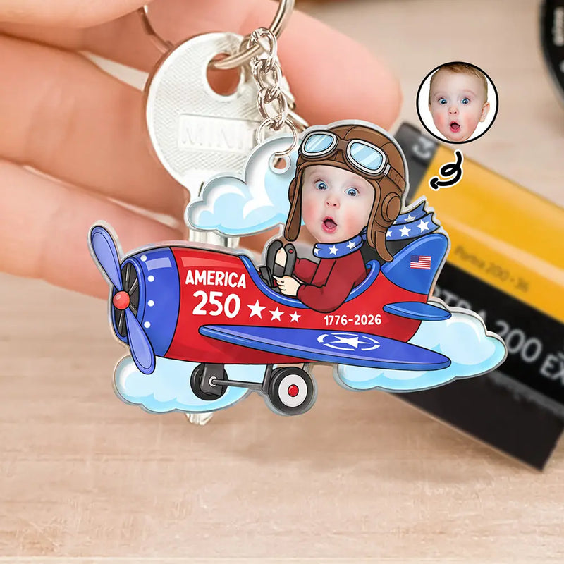 America 250th, Custom Photo, Independence Day, Parents, Adorable, Cut-Face Photo - Custom Photo America 250 Lookin' Fly Baby - Personalized Cutout Acrylic Keychain