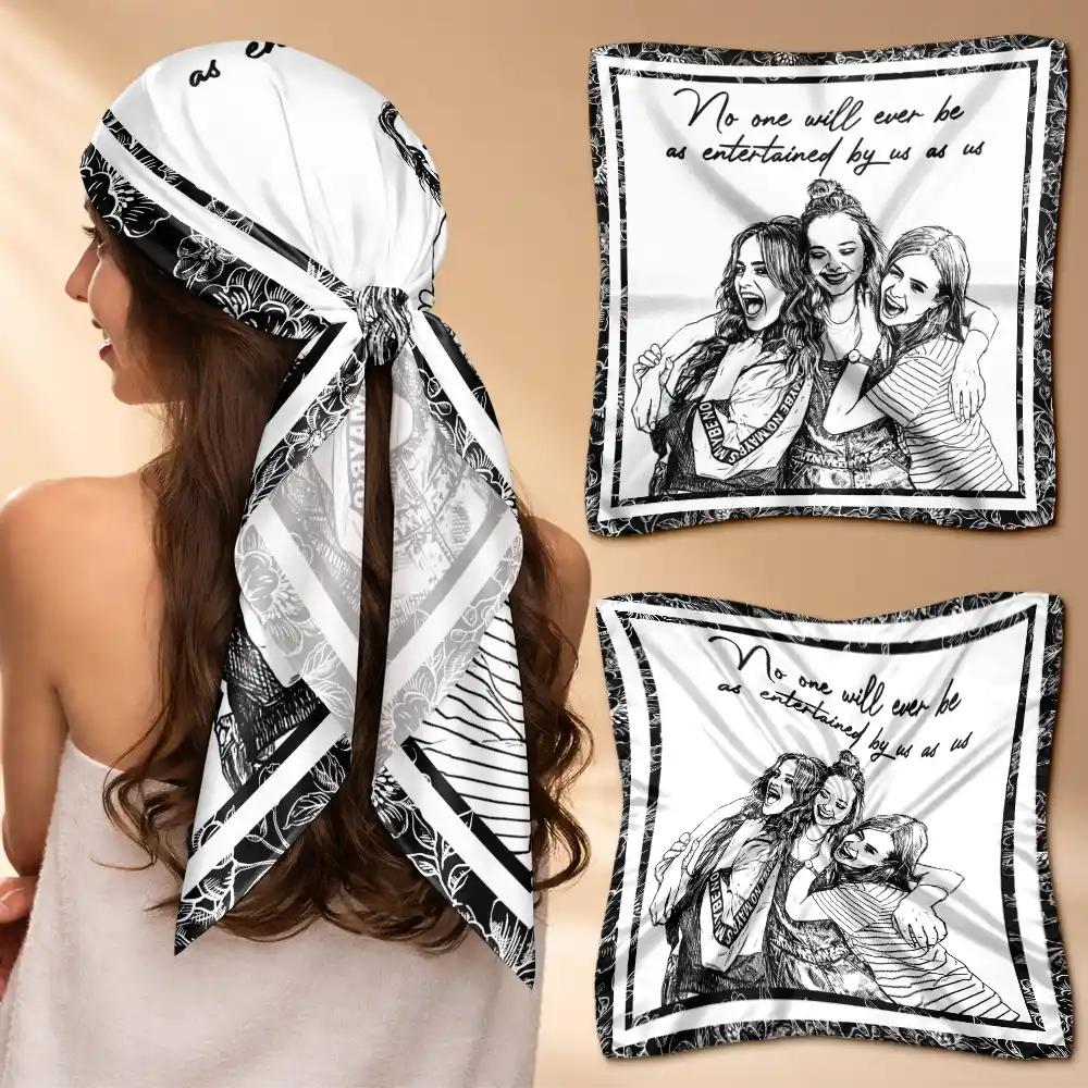 Custom Photo, Art Design, Summer, Gift For Bestie, Sentimental, Photo - Pencil Sketch - Remove BG - Custom Photo Pencil Sketch A True Friendship Is A Journey Without An End - Personalized Scarf