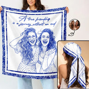 Custom Photo, Art Design, Summer, Gift For Bestie, Sentimental, Photo - Pencil Sketch - Remove BG - Custom Photo Pencil Sketch A True Friendship Is A Journey Without An End - Personalized Scarf