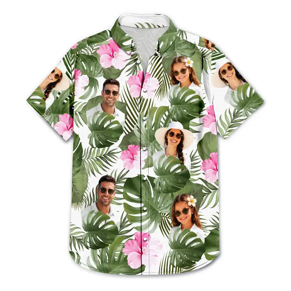 Custom Photo, Beach, Summer, Family, Playful, Remove BG Photo - Custom Photo Tropical Leaves Funny Family Pet Friend - Personalized Hawaiian Shirt