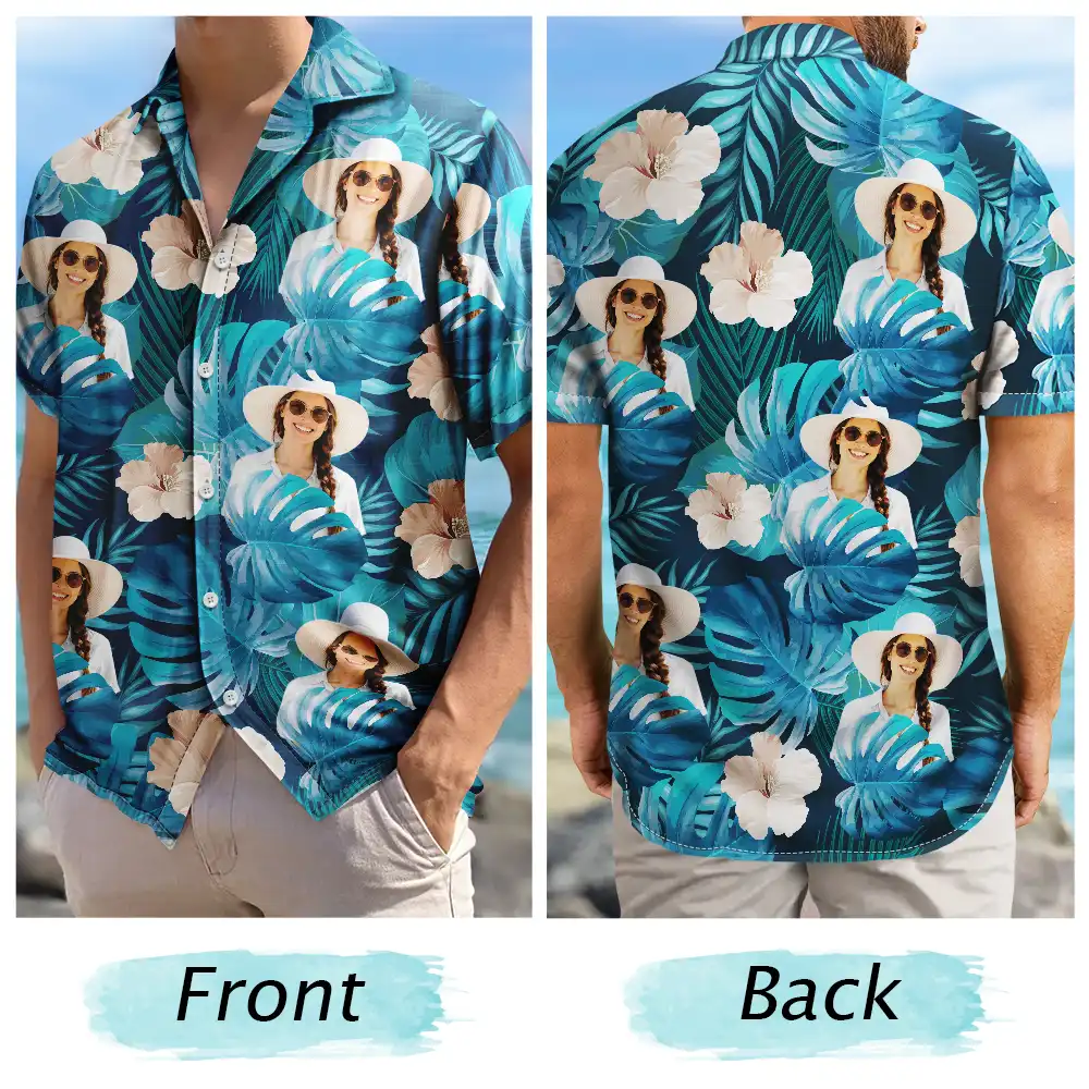 Custom Photo, Beach, Summer, Family, Playful, Remove BG Photo - Custom Photo Tropical Leaves Funny Family Pet Friend - Personalized Hawaiian Shirt