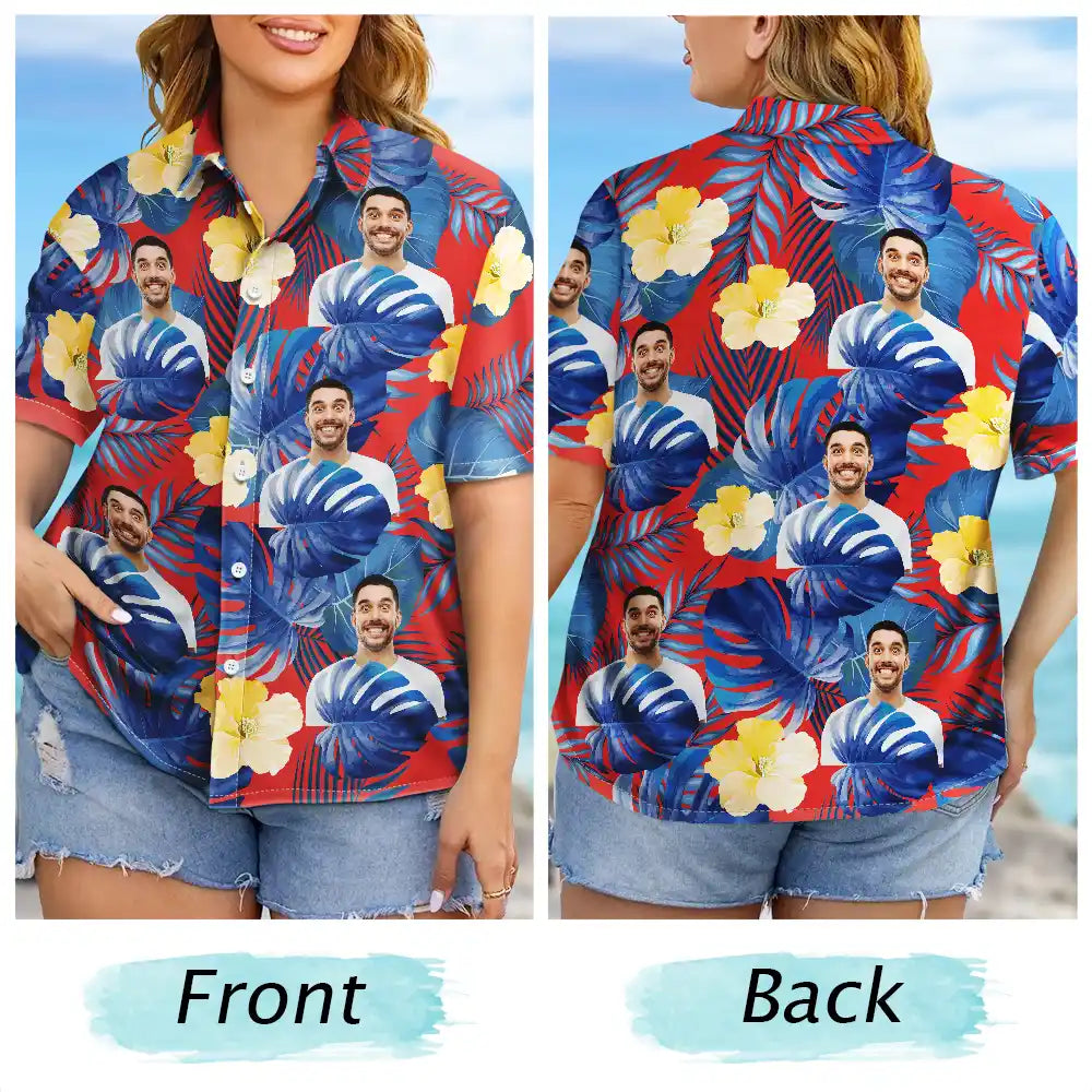 Custom Photo, Beach, Summer, Family, Playful, Remove BG Photo - Custom Photo Tropical Leaves Funny Family Pet Friend - Personalized Hawaiian Shirt