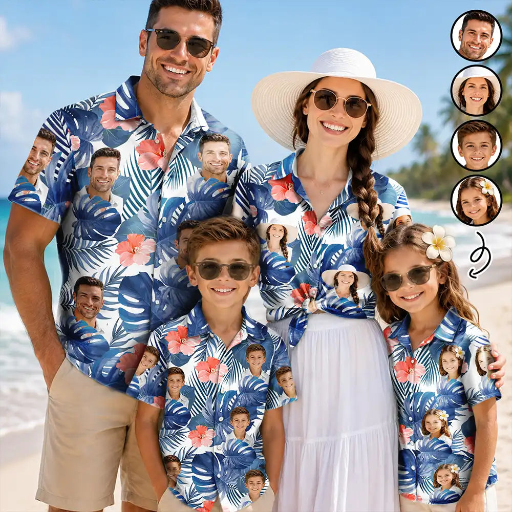 Custom Photo Tropical Leaves Funny Family Pet Friend - Personalized Hawaiian Shirt