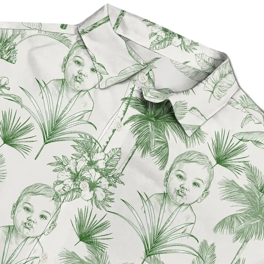 Custom Photo, Beach, Art Design, Summer, Family, Playful, Photo - Pencil Sketch - Remove BG - Custom Photo Pencil Sketch Toile De Jouy Pattern Family Pet Friend - Personalized Hawaiian Shirt