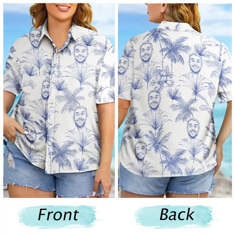 Custom Photo, Beach, Art Design, Summer, Family, Playful, Photo - Pencil Sketch - Remove BG - Custom Photo Pencil Sketch Toile De Jouy Pattern Family Pet Friend - Personalized Hawaiian Shirt
