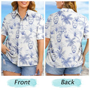 Custom Photo, Beach, Art Design, Summer, Family, Playful, Photo - Pencil Sketch - Remove BG - Custom Photo Pencil Sketch Toile De Jouy Pattern Family Pet Friend - Personalized Hawaiian Shirt