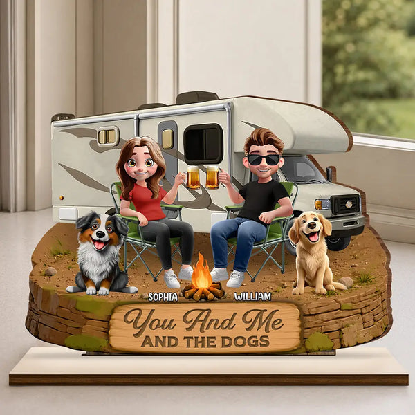 Summer,Camping,Gift For Couples,Pet Couple,Pet Lovers,Romantic,Vector - Husband And Wife Camping Partners For Life - Personalized Custom Shaped Wooden Plaque