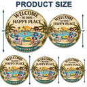 Poolside, Outdoor Decor, Summer, Gift For Couples, Humorous, Vector - Welcome To Our Happy Place Poolside - Personalized Custom Shaped Metal Sign