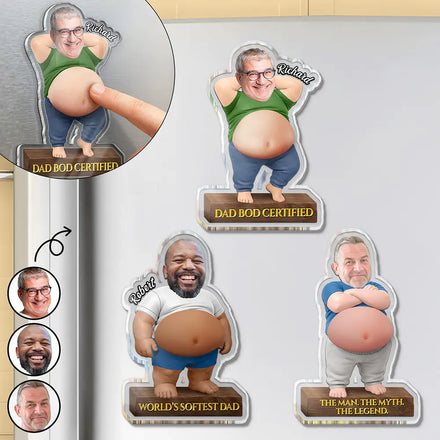 Custom Photo Funny Certified Dad Bod With Belly - Personalized Squishy Acrylic Fridge Magnet