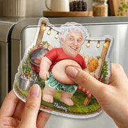 Custom Photo, Grilling, Gift For Men, Gift For Yourself, Humorous, Cut-Face Photo - Custom Photo Funny Belly Men Cave Garage Grilling - Personalized Squishy Acrylic Fridge Magnet