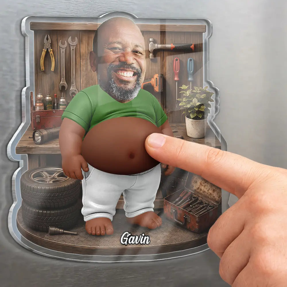 Custom Photo, Grilling, Gift For Men, Gift For Yourself, Humorous, Cut-Face Photo - Custom Photo Funny Belly Men Cave Garage Grilling - Personalized Squishy Acrylic Fridge Magnet
