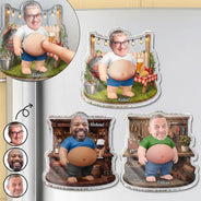 Custom Photo, Grilling, Gift For Men, Gift For Yourself, Humorous, Cut-Face Photo - Custom Photo Funny Belly Men Cave Garage Grilling - Personalized Squishy Acrylic Fridge Magnet