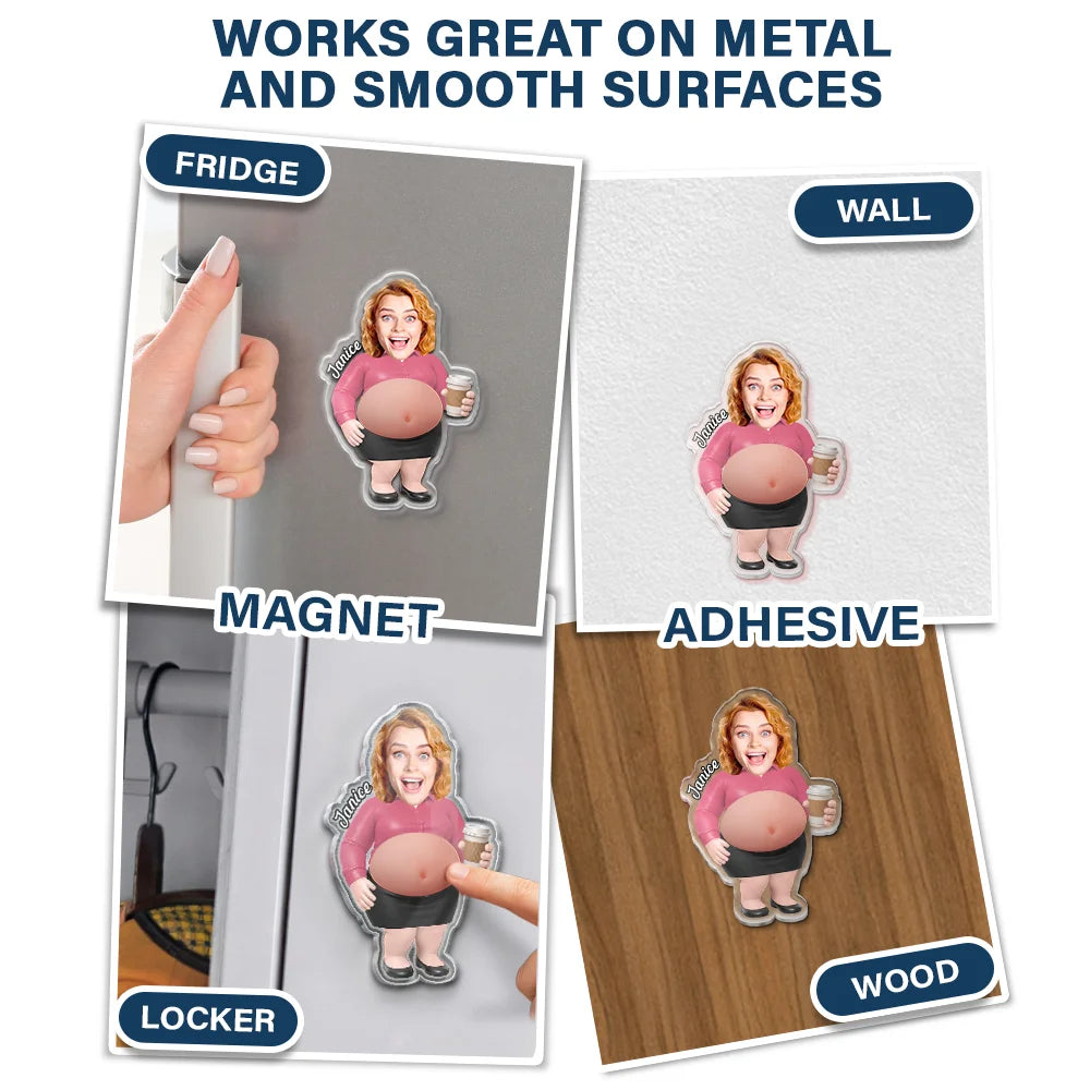 Gift For Colleagues, Humorous, Custom Photo, Cut-Face Photo - Custom Photo Funny Belly Office Squad - Personalized Squishy Acrylic Fridge Magnet
