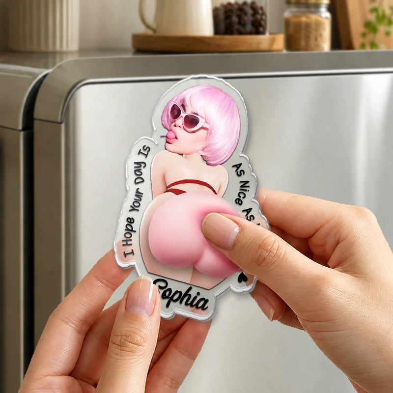 Humorous,Gift For Men,Custom Photo,Gift For Yourself,Summer,Cut-Face Photo - Custom Photo Cheeky Summer Vibes - Personalized Squishy Acrylic Fridge Magnet