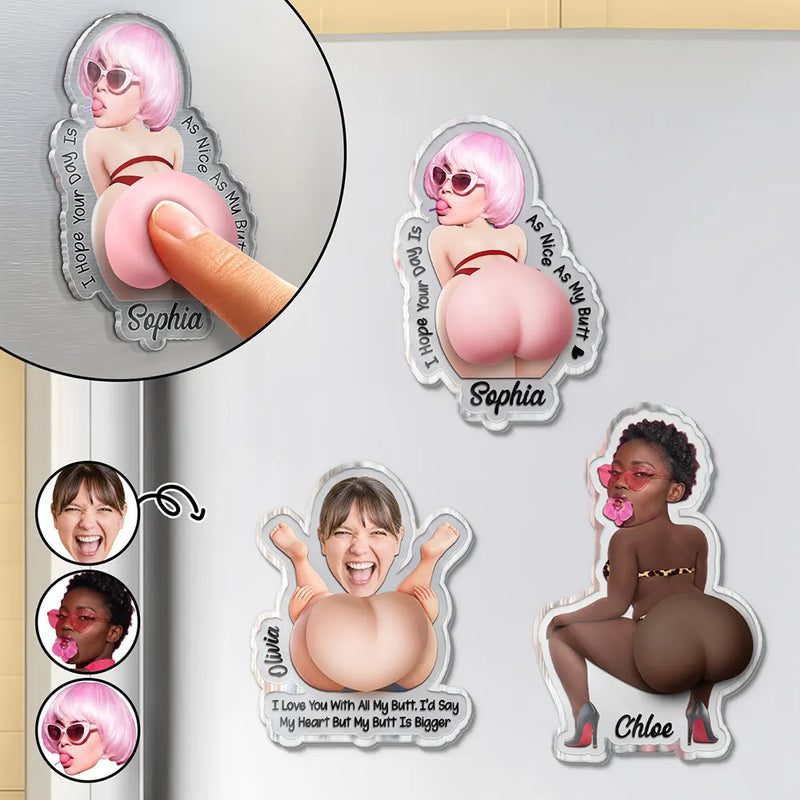 Humorous,Gift For Men,Custom Photo,Gift For Yourself,Summer,Cut-Face Photo - Custom Photo Cheeky Summer Vibes - Personalized Squishy Acrylic Fridge Magnet