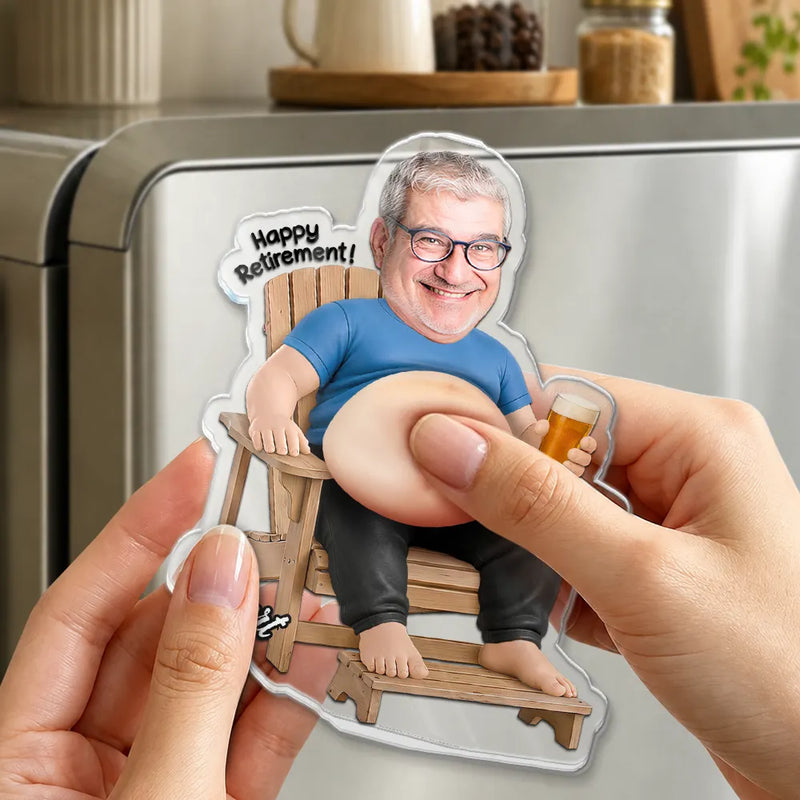Humorous,Custom Photo,Gift For Yourself,Retirement,Cut-Face Photo - Custom Photo The Legend Has Retired - Personalized Squishy Acrylic Fridge Magnet