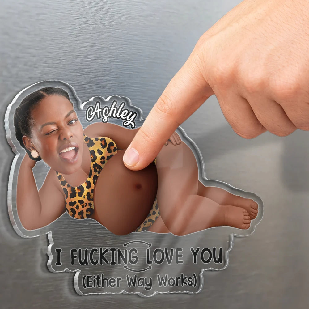 Humorous,Gift For Men,Custom Photo,Gift For Yourself,Cut-Face Photo - Custom Photo I Love You With All My Heart - Personalized Squishy Acrylic Fridge Magnet