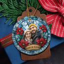 Art Design,Christmas,Cozy,Pet Lovers,Photo - Stained Glass - Custom Photo Stained Glass Dog Cat Family Flower - Personalized Circle Glass Ornament