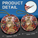 Art Design,Christmas,Cozy,Pet Lovers,Photo - Stained Glass - Custom Photo Stained Glass Dog Cat Family Flower - Personalized Circle Glass Ornament
