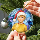 Art Design,Christmas,Gift For Grandma,Cozy,Photo - Stained Glass - Custom Photo Stained Glass Mom Grandma Parents Family Dog Cat - Personalized Circle Glass Ornament