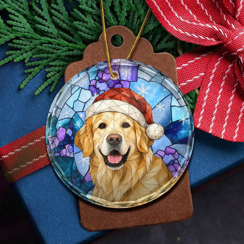 Art Design,Christmas,Gift For Grandma,Cozy,Photo - Stained Glass - Custom Photo Stained Glass Mom Grandma Parents Family Dog Cat - Personalized Circle Glass Ornament