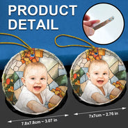 Art Design,Christmas,Gift For Grandma,Cozy,Photo - Stained Glass - Custom Photo Stained Glass Mom Grandma Parents Family Dog Cat - Personalized Circle Glass Ornament